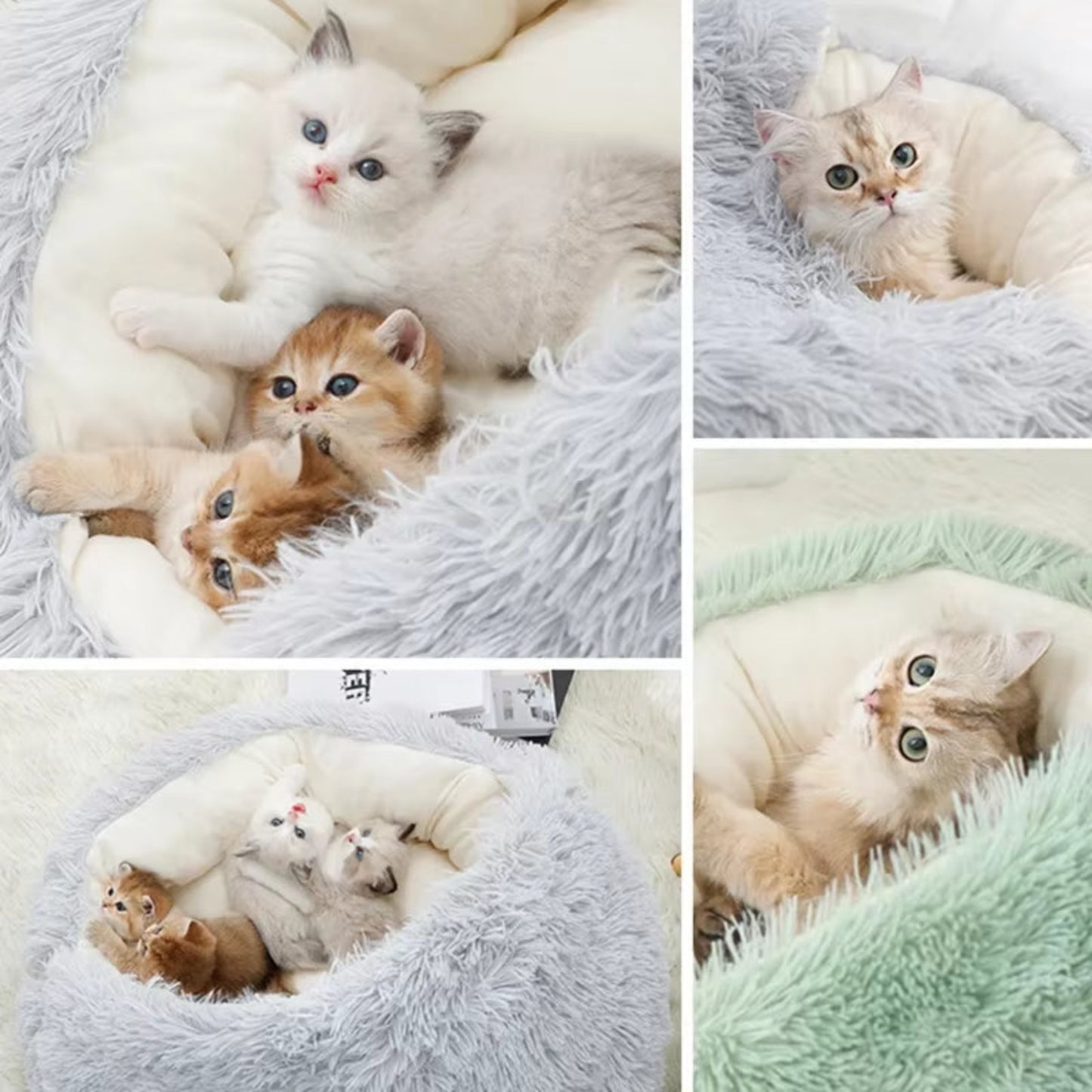 Winter Plush Round Cat Bed and 2-in-1 Warm Pet Sleep Bag for Small Dogs and Cats