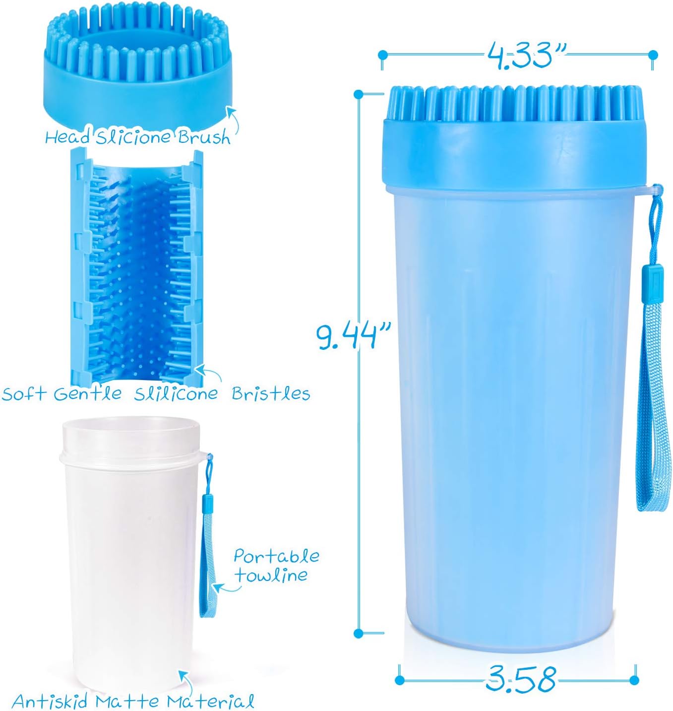 Portable Dog Paw Cleaner Upgrade Dog Paw Washer Cup Paw Cleaner for Large Dogs (Large,Blue)