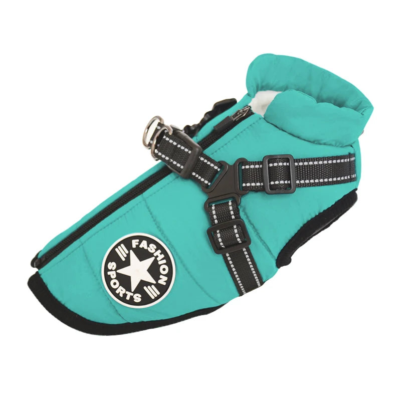 Winter Warm Large Pet Dog Jacket with Harness Waterproof Big Dog Coat for Labrador Chihuahua French Bulldog Outdoor Dog Clothes