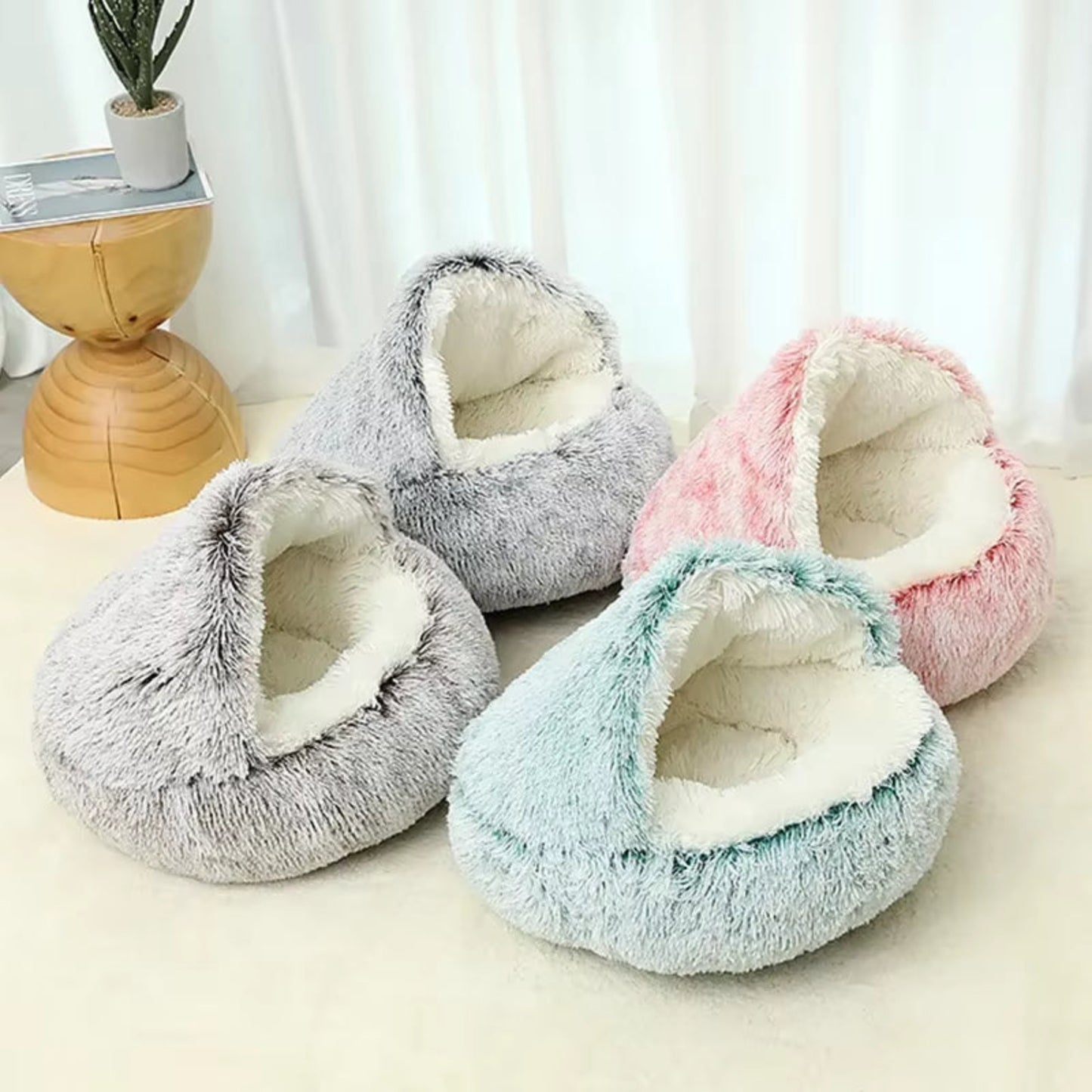 Winter Plush Round Cat Bed and 2-in-1 Warm Pet Sleep Bag for Small Dogs and Cats