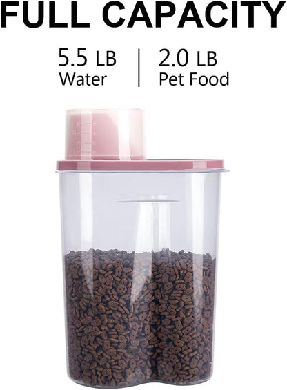 2 Pack 2Lb/2.5L Pet Food Storage Container with Measuring Cup, Can Covers and Bowl for Small Dog, Cat, Waterproof-Bpa Free