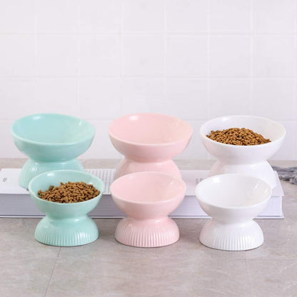 Ceramic Raised Cat Food Bowl - Tilted Cat Dish anti Vomiting - Small Elevated Feeding Bowl - Microwave and Dishwasher Safe - 4 Oz