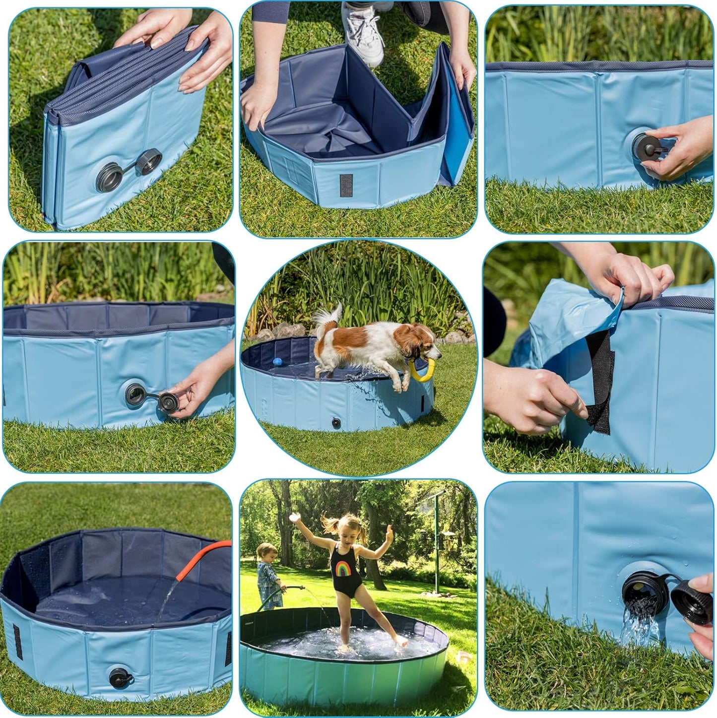 Dog Pool Foldable Pet Outdoor Swimming Pool Collapsible Anti-Slip Hard PVC Pet Paddling Bathtub for Large and Xtra Large Dogs, Kids, Pets((63'' * 12'')/(160Cm X 30Cm))