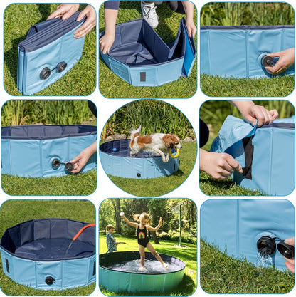 Dog Pool Foldable Pet Outdoor Swimming Pool Collapsible Anti-Slip Hard PVC Pet Paddling Bathtub for Large and Xtra Large Dogs, Kids, Pets((63'' * 12'')/(160Cm X 30Cm))