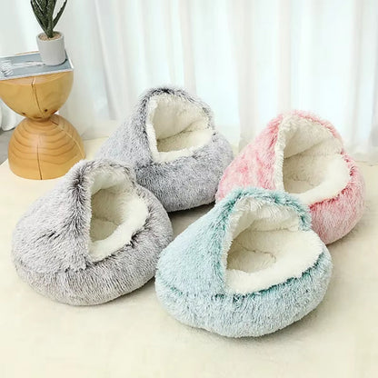 Winter Plush Round Cat Bed and 2-in-1 Warm Pet Sleep Bag for Small Dogs and Cats